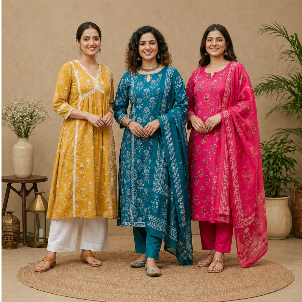 3 Cotton Kurta Set with Dupatta (CK-03)