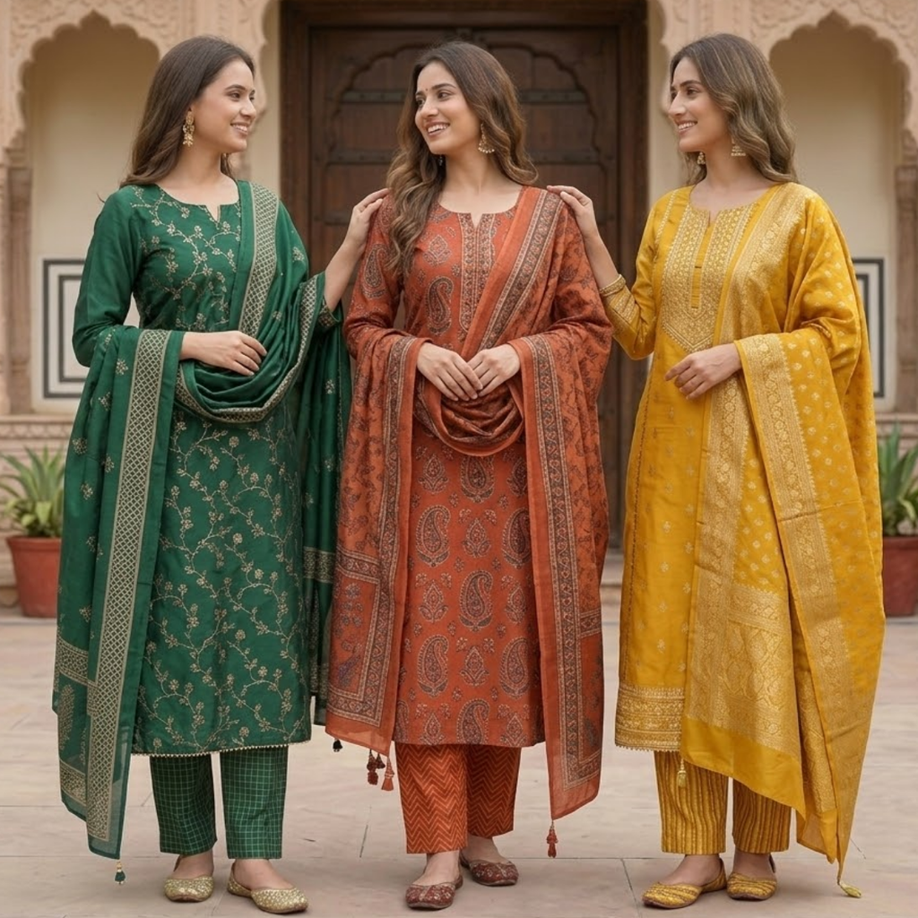 3 Printed kurta, matching pants, and a coordinated dupatta (P3K-3)