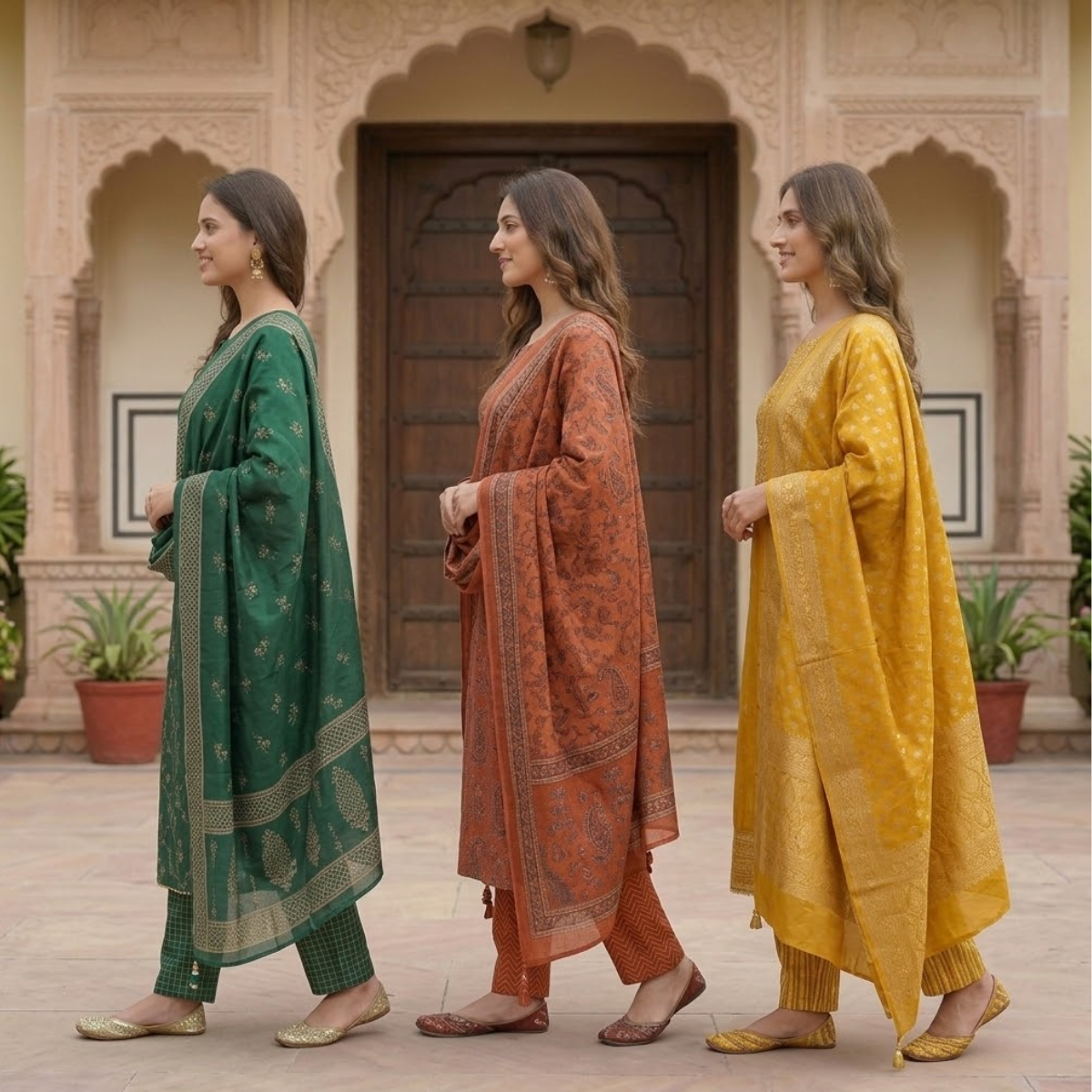 3 Printed kurta, matching pants, and a coordinated dupatta (P3K-3)