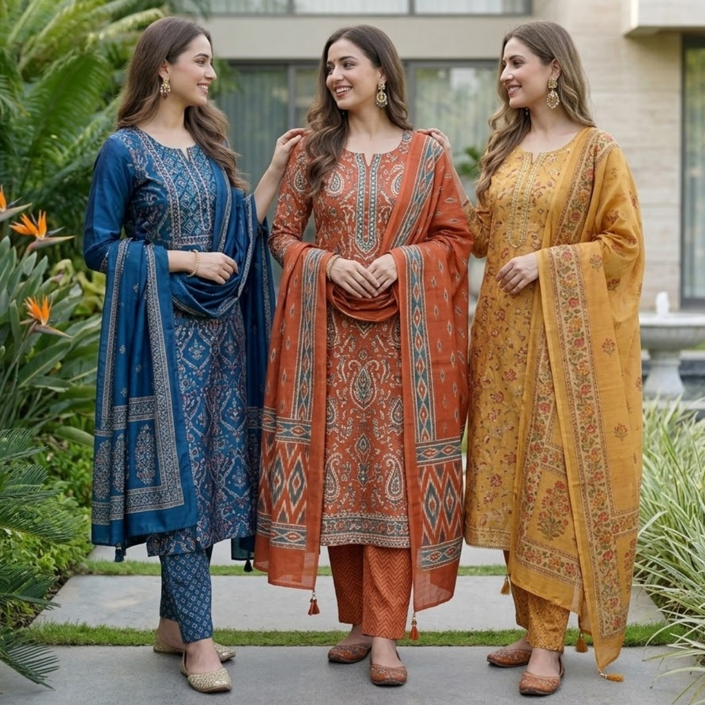 3 Printed kurta, matching pants, and a coordinated dupatta (P3K-5)