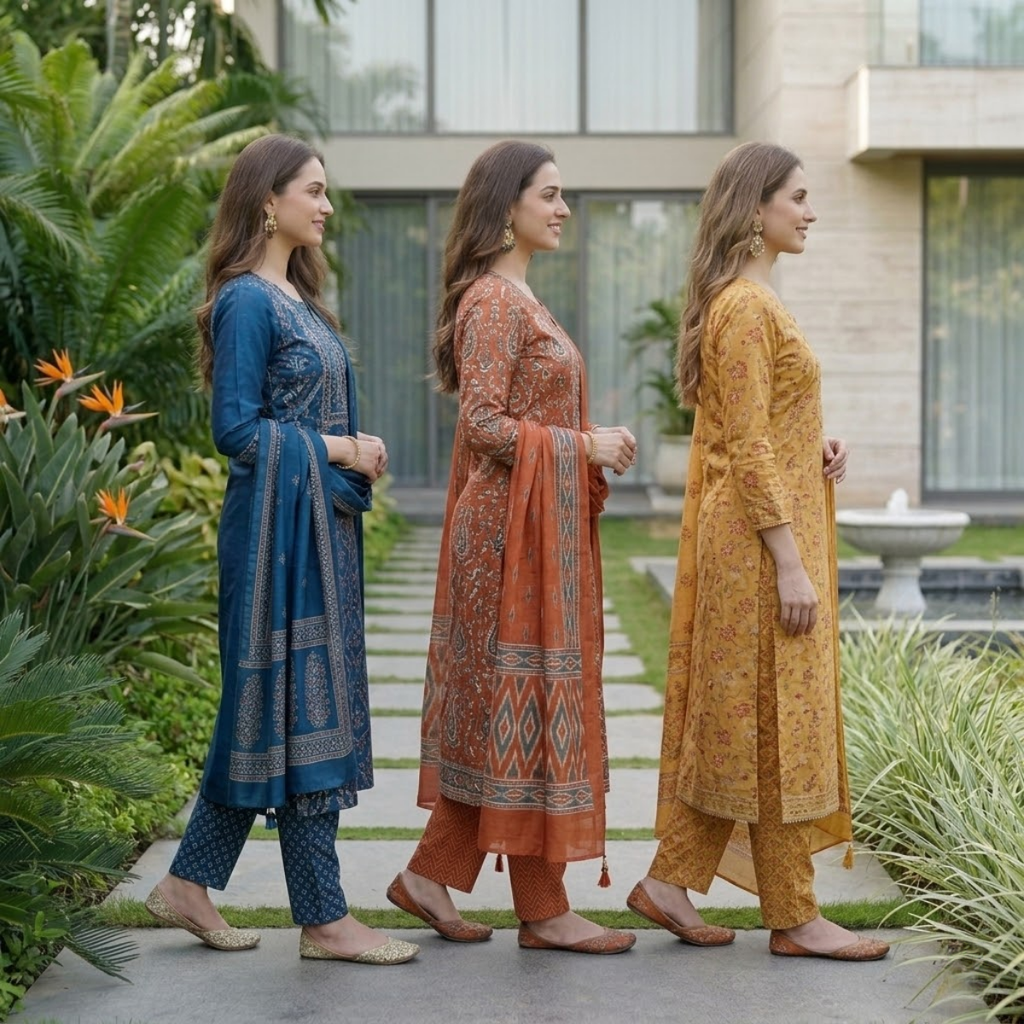 3 Printed kurta, matching pants, and a coordinated dupatta (P3K-5)