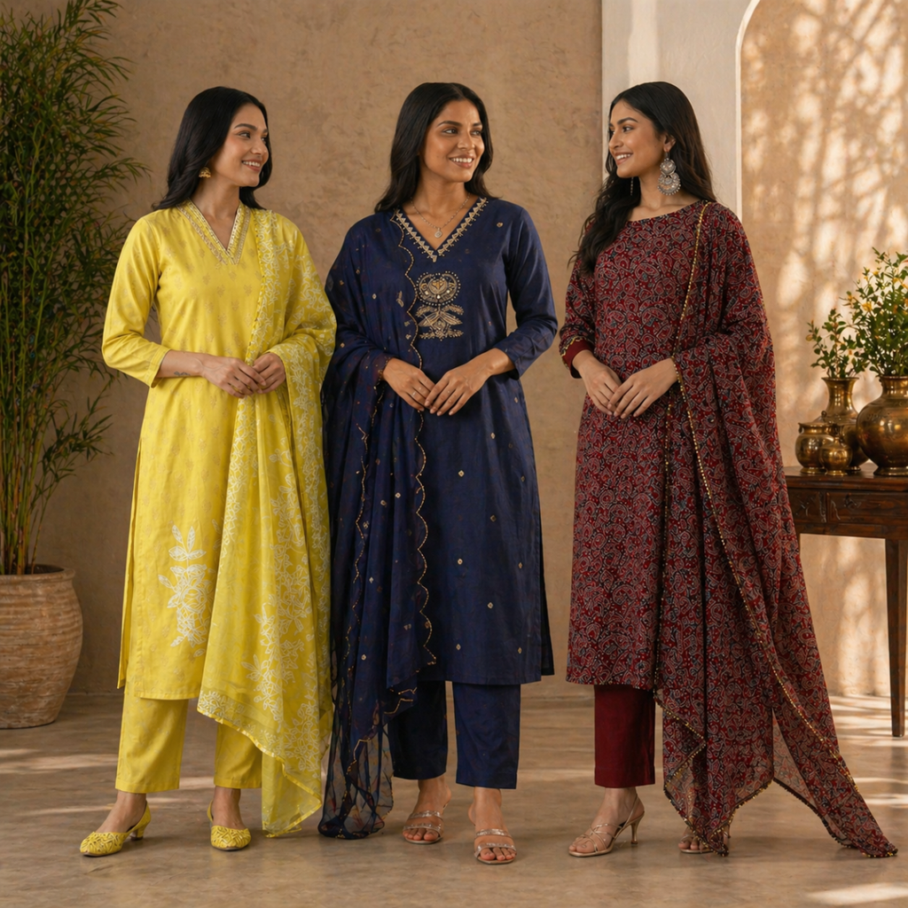 3 Cotton Kurta Set with Dupatta (CK-06)