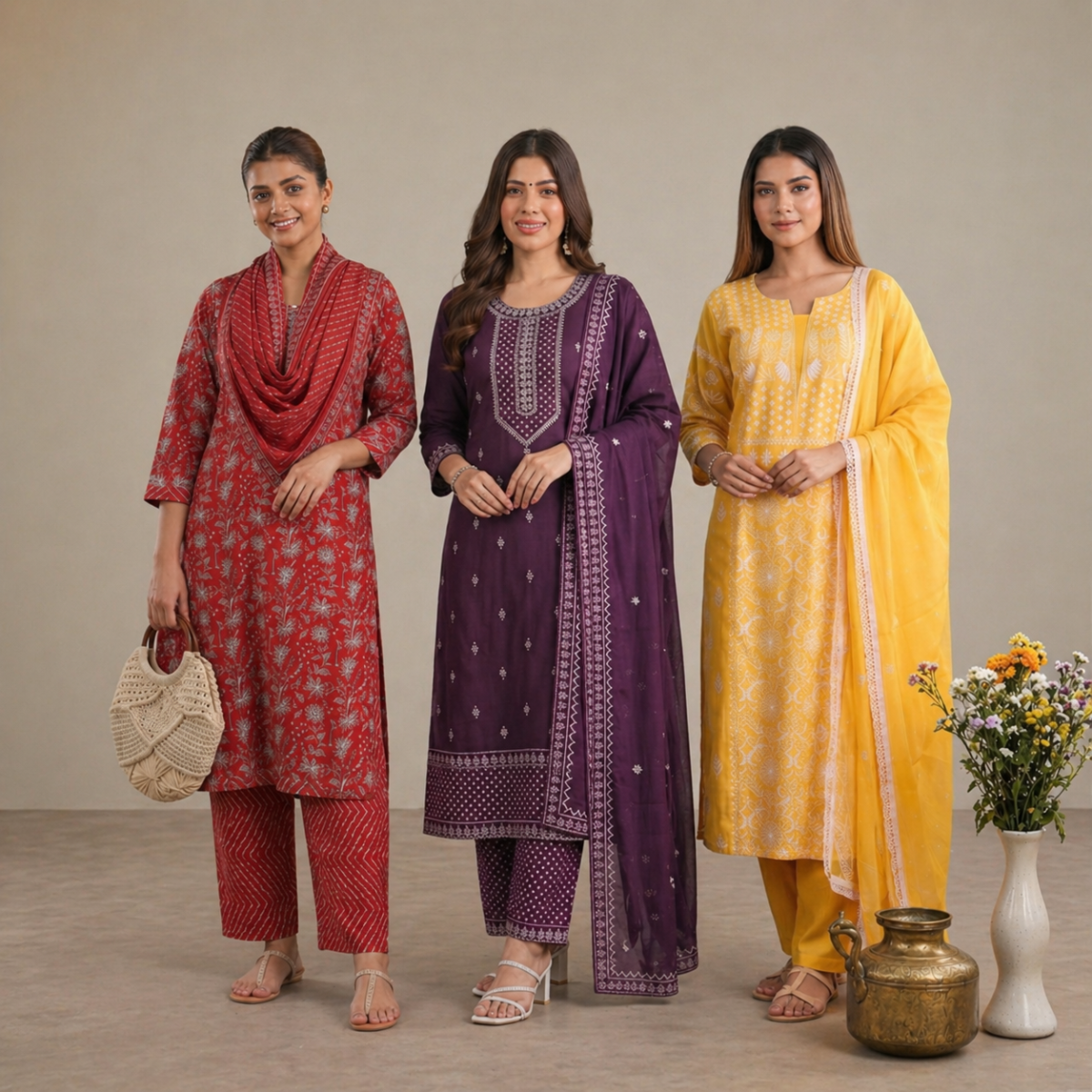 3 Cotton Kurta Set with Dupatta (CK-07)