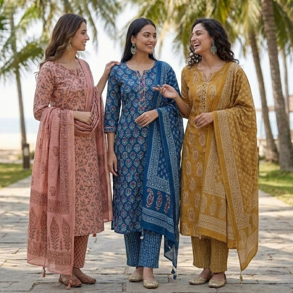 3 Printed kurta, matching pants, and a coordinated dupatta (P3K-8)