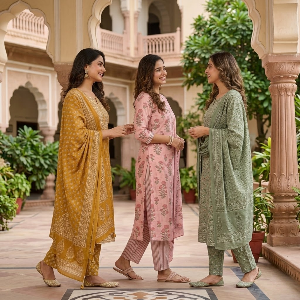 3 Printed kurta, matching pants, and a coordinated dupatta (P3K-1)