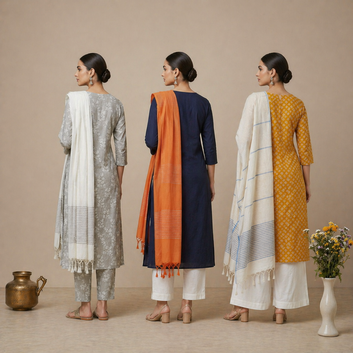 3 Cotton Kurta Set with Dupatta (CK-01)