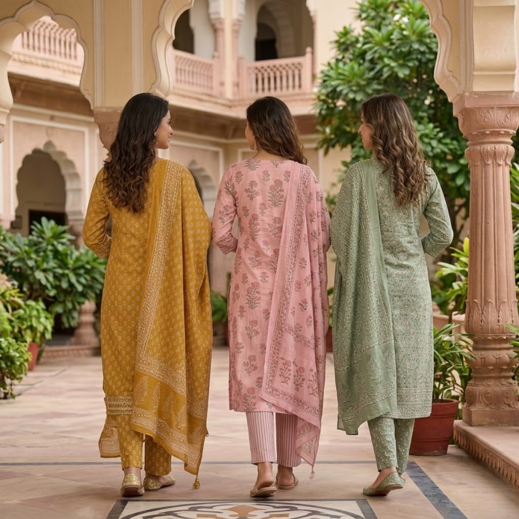 3 Printed kurta, matching pants, and a coordinated dupatta (P3K-1)
