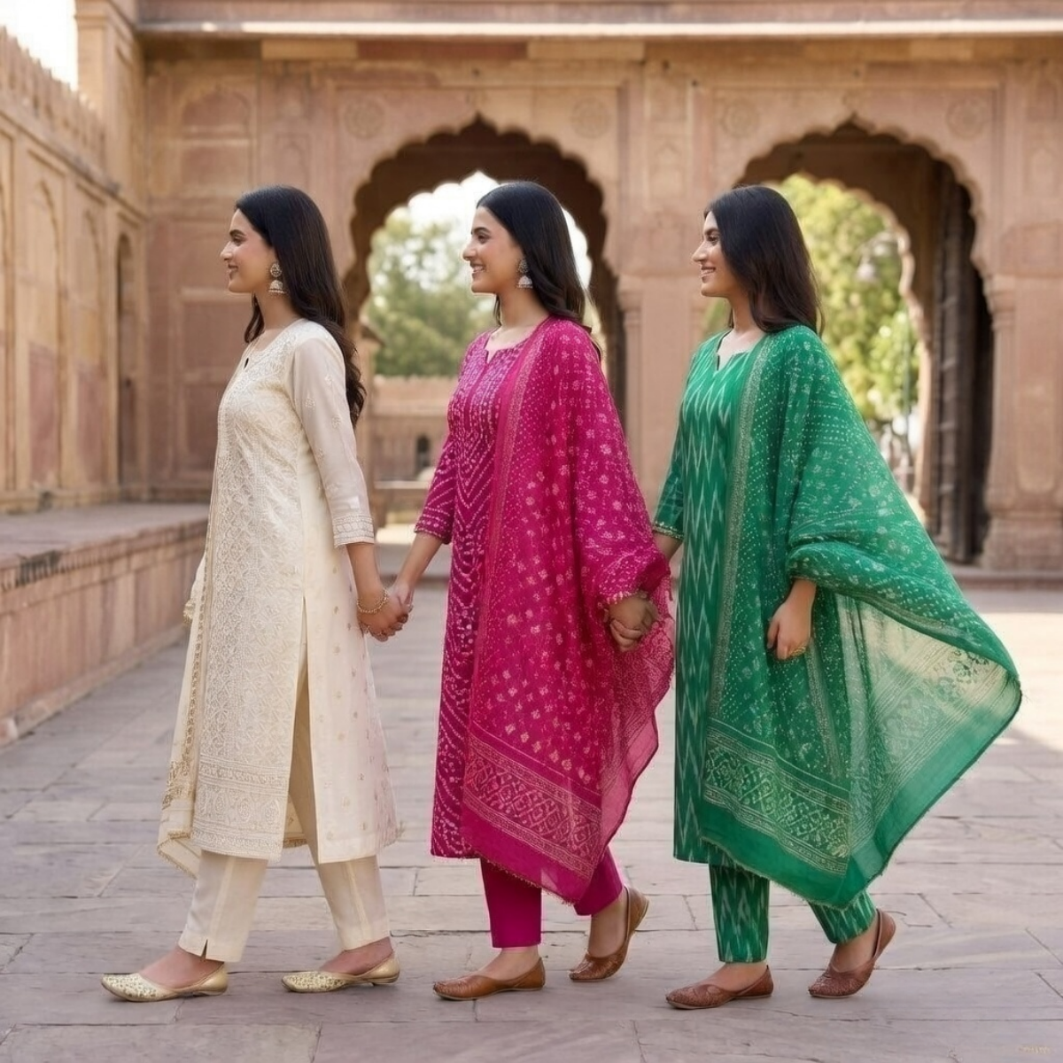 3 Printed kurta, matching pants, and a coordinated dupatta(P3K-13)