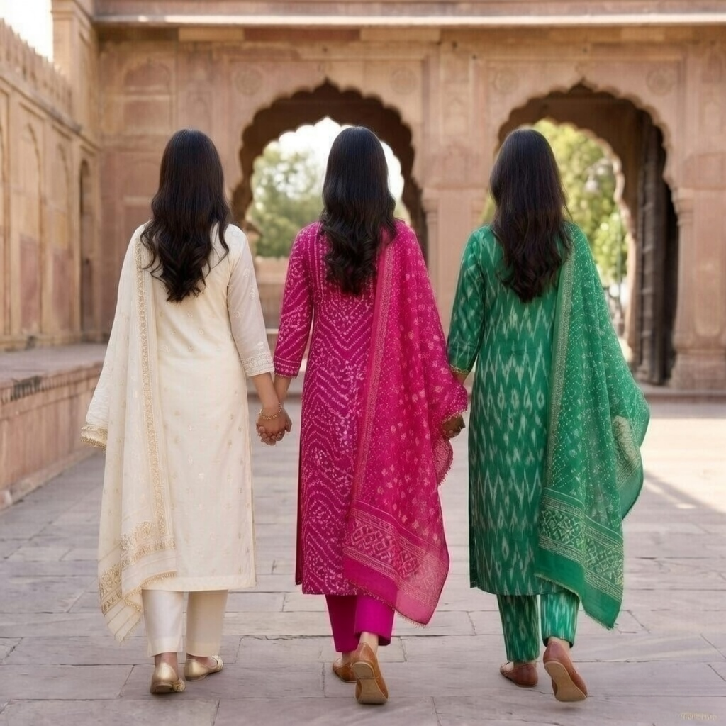 3 Printed kurta, matching pants, and a coordinated dupatta(P3K-13)