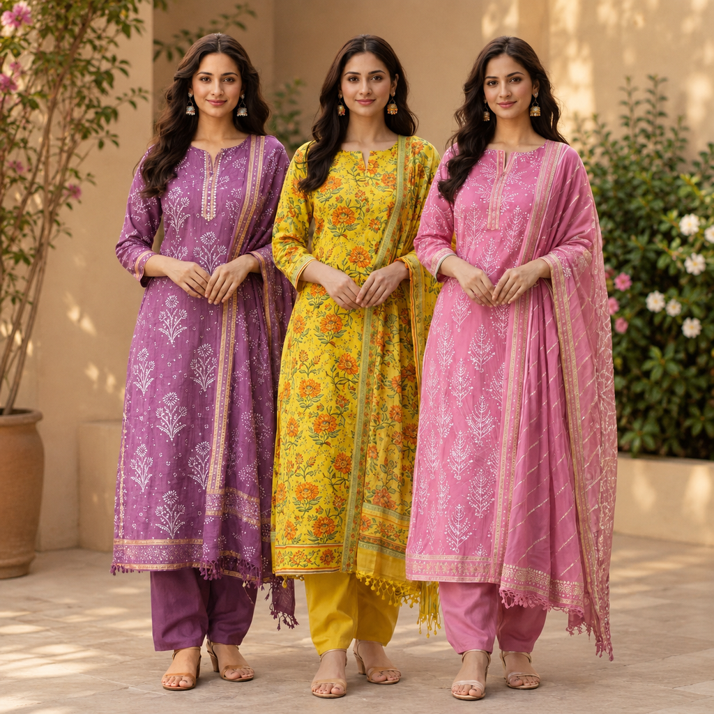 3 Combo Set Kurta, Pants With Dupatta | KS-05