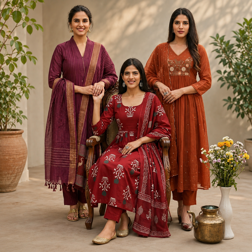 3 Combo Set Kurta, Pants With Dupatta (DMK-2)