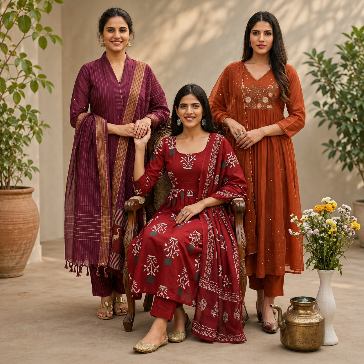 3 Combo Set Kurta, Pants With Dupatta (DMK-2)