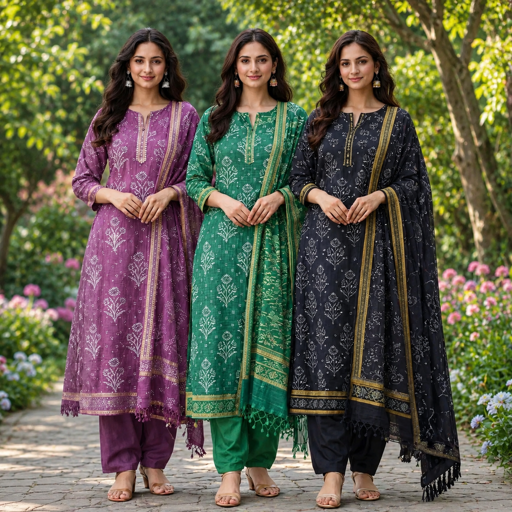 3 Combo Set Kurta, Pants With Dupatta | KS-04