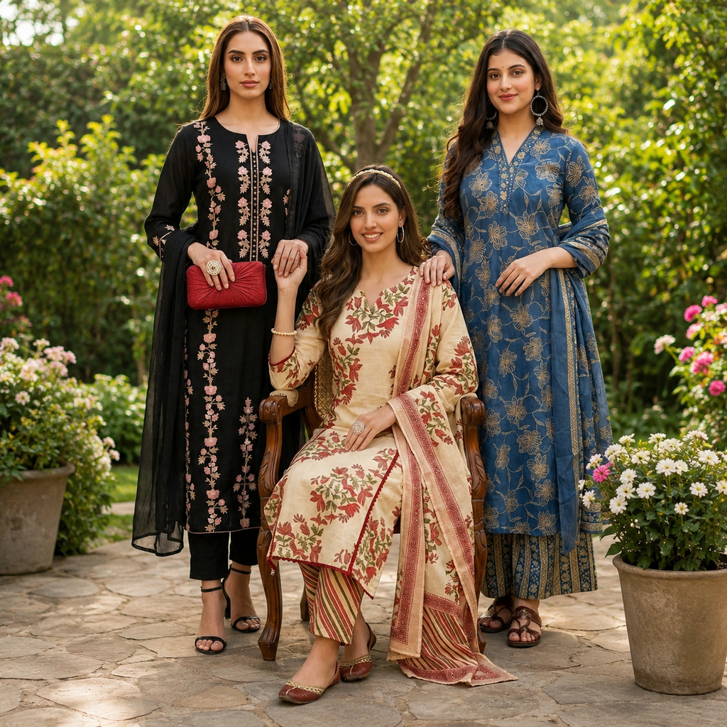 3 Combo Set Kurta, Pants With Dupatta(DMK-9)
